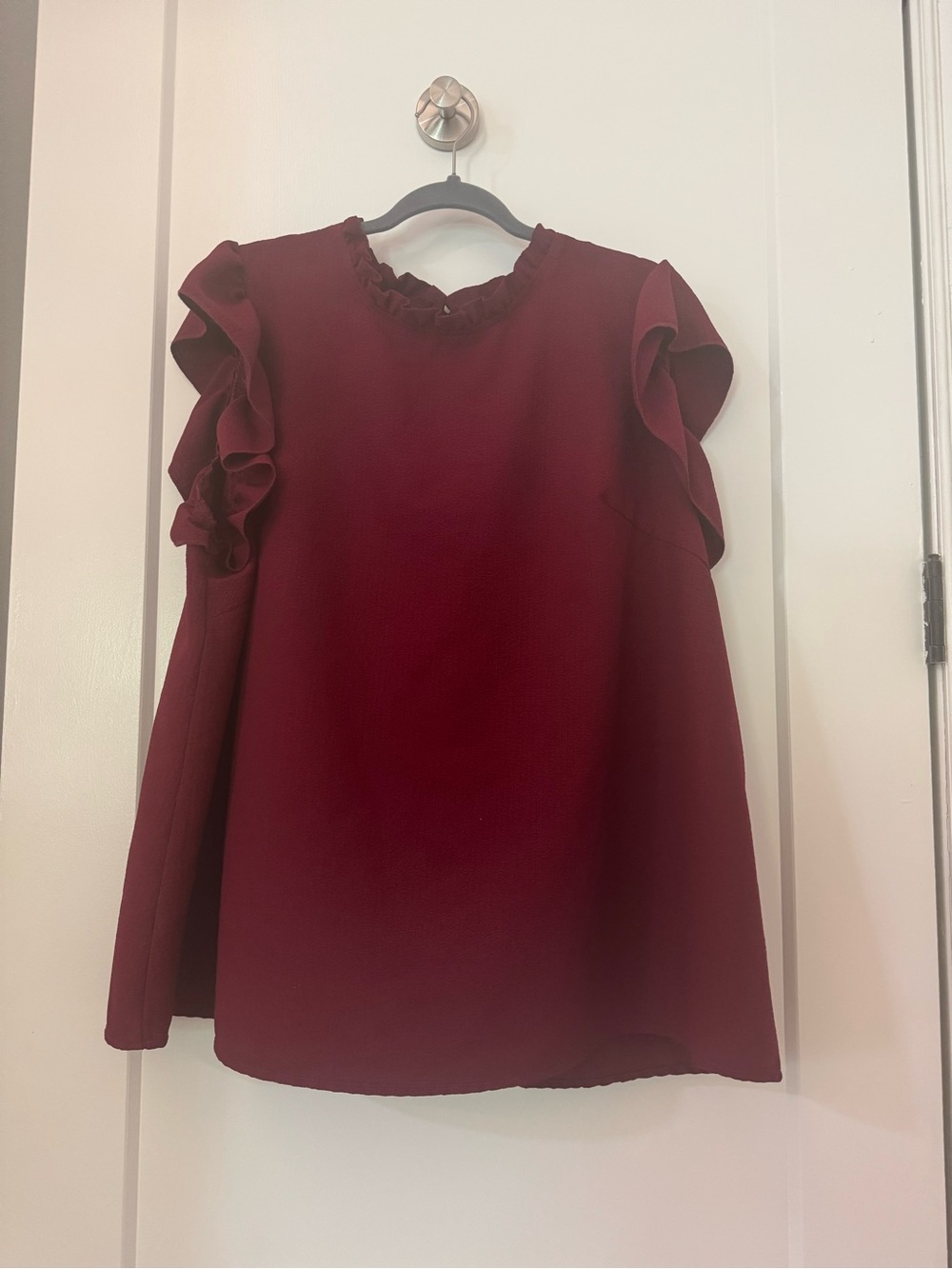SHEIN Wine Red Ruffle Sleeve Blouse